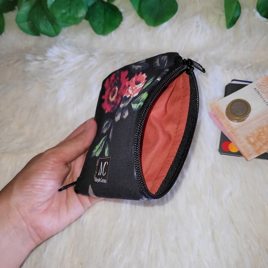 Monedero doble (stock) Negro rosas